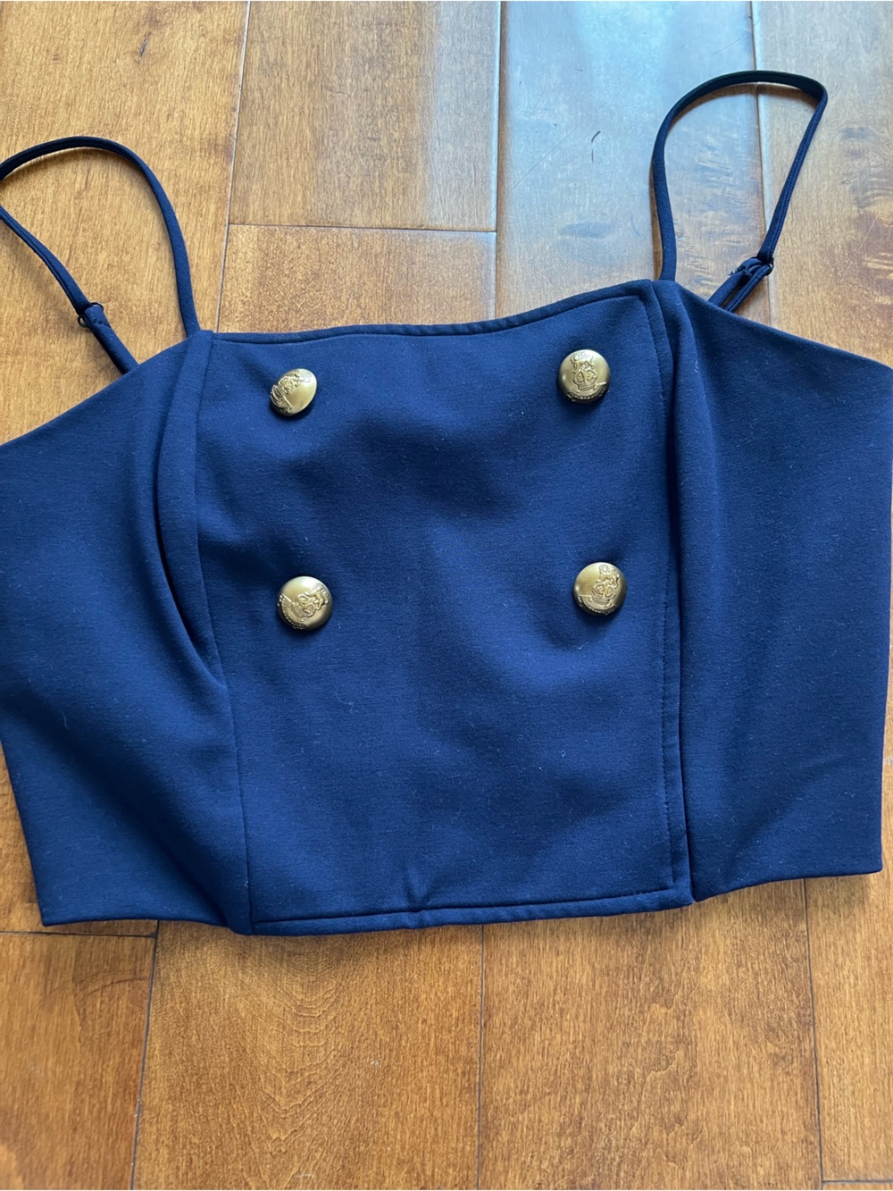 Eva Franco Navy Cropped Button-Front Tank